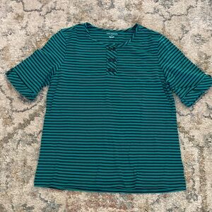 Appleseed's Green and Black Striped Short Sleeve Tee